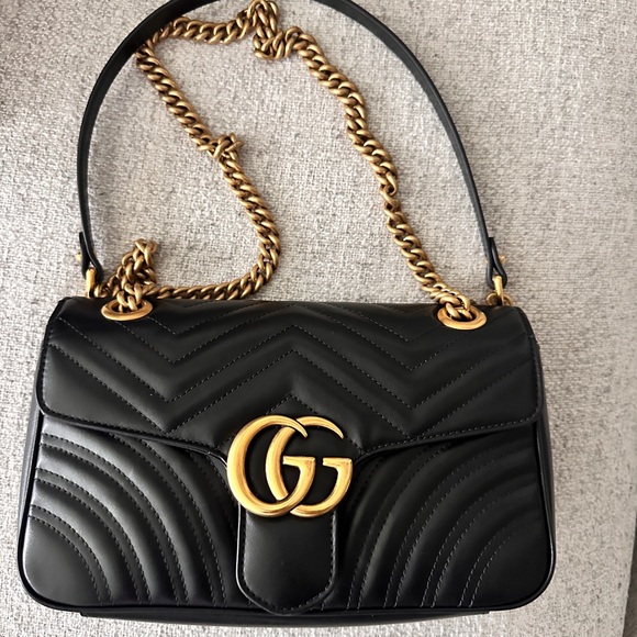 Gucci Handbags - Gucci Black Leather Crossbody Bag with Gold Chain